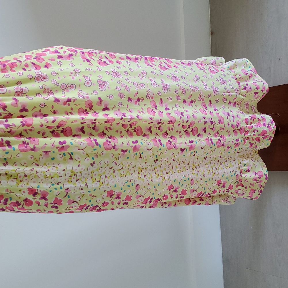 Sienna Sky Pink Floral Yellow Midi Dress with Ruffle Trim - Picture 3 of 10